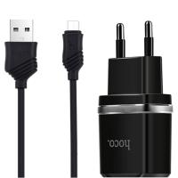 Сетевое зарядное устройство HOCO C12 Smart 2xUSB с Кабелем USB - Micro, 2.4A, черный