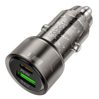 Автомобильное зарядное устройство HOCO Z52 Spacious, 1xUSB + 1xUSB-C, 38W, прозрачный черный оптом Автомобильное зарядное устройство HOCO Z52 Spacious, 1xUSB + 1xUSB-C, 38W, прозрачный черный