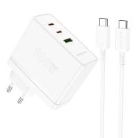Сетевое зарядное устройство BOROFONE BN11 Imperial 1xUSB + 2xUSB-C с Кабелем Type-C - Type-C, 100W, белый