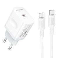 Сетевое зарядное устройство BOROFONE BA99A Breeze 1xUSB-C с Кабелем Type-C - Type-C, 20W, белый