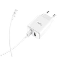Сетевое зарядное устройство HOCO C62A Victoria 2xUSB с Кабелем USB - Type-C, 2.1A, 10W, белый