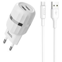 Сетевое зарядное устройство HOCO C41A Wisdom 2xUSB с Кабелем USB - Micro, 2.4A, 10.8W, белый