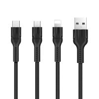 Кабель USB HOCO U31 Benay 3 в 1 USB - Type-C + Lightning + MicroUSB, 2.4А, 1.2 м, черный