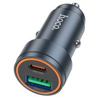 Автомобильное зарядное устройство HOCO Z57A Glorious, 1xUSB + 1xUSB-C, 3A, 30W, серый металлик оптом Автомобильное зарядное устройство HOCO Z57A Glorious, 1xUSB + 1xUSB-C, 3A, 30W, серый металлик
