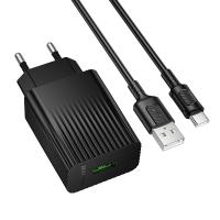 Сетевое зарядное устройство BOROFONE BAS72A Source 1xUSB с Кабелем USB - Type-C, 18W, черный