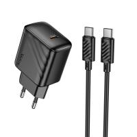 Сетевое зарядное устройство HOCO CS24A Puerto 1xUSB-C с Кабелем Type-C - Type-C, 25W, черный оптом Сетевое зарядное устройство HOCO CS24A Puerto 1xUSB-C с Кабелем Type-C - Type-C, 25W, черный