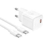 Сетевое зарядное устройство HOCO N64 Ingenious 1xUSB-C с Кабелем Type-C - Type-C, 20W, белый оптом Сетевое зарядное устройство HOCO N64 Ingenious 1xUSB-C с Кабелем Type-C - Type-C, 20W, белый
