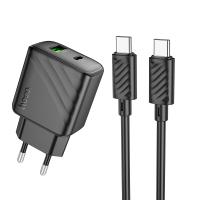 Сетевое зарядное устройство HOCO CS23A Sunlight 1xUSB + 1xUSB-C с Кабелем Type-C - Type-C, 3A, 30W, черный оптом Сетевое зарядное устройство HOCO CS23A Sunlight 1xUSB + 1xUSB-C с Кабелем Type-C - Type-C, 3A, 30W, черный