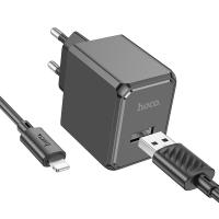 Сетевое зарядное устройство HOCO CS11A Ocean 1xUSB с Кабелем USB - Lightning, 2.1A, черный оптом Сетевое зарядное устройство HOCO CS11A Ocean 1xUSB с Кабелем USB - Lightning, 2.1A, черный