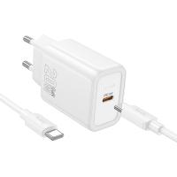 Сетевое зарядное устройство HOCO N60 Gentle 1xUSB-C с Кабелем Type-C - Type-C, 20W, белый оптом Сетевое зарядное устройство HOCO N60 Gentle 1xUSB-C с Кабелем Type-C - Type-C, 20W, белый
