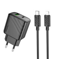 Сетевое зарядное устройство HOCO CS23A Sunlight 1xUSB + 1xUSB-C с Кабелем Type-C - Lightning, 3A, 30W, черный оптом Сетевое зарядное устройство HOCO CS23A Sunlight 1xUSB + 1xUSB-C с Кабелем Type-C - Lightning, 3A, 30W, черный