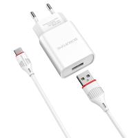 Сетевое зарядное устройство BOROFONE BA20A Sharp 1xUSB с Кабелем USB - Type-C, 2.1A, белый