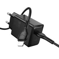 Сетевое зарядное устройство HOCO N70 Nuevo 1xUSB-C с Кабелем Type-C - Lightning, 30W, черный оптом Сетевое зарядное устройство HOCO N70 Nuevo 1xUSB-C с Кабелем Type-C - Lightning, 30W, черный