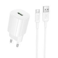 Сетевое зарядное устройство BOROFONE BA102A Pudding 1xUSB с Кабелем USB - Type-C, 18W, белый