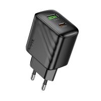 Сетевое зарядное устройство HOCO CS25A Rico 1xUSB + 1xUSB-C, 3A, 20W, черный оптом Сетевое зарядное устройство HOCO CS25A Rico 1xUSB + 1xUSB-C, 3A, 20W, черный
