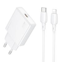 Сетевое зарядное устройство BOROFONE BN23 Wish 1xUSB-C с Кабелем Type-C - Lightning, 20W, белый