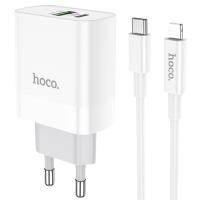 Сетевое зарядное устройство HOCO C80A Rapido 1xUSB + 1xUSB-C с Кабелем Type-C - Lightning, 3.1A, 20W, белый