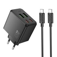 Сетевое зарядное устройство HOCO CS18A Ocean 2xUSB + 2xUSB-C с Кабелем Type-C - Type-C, 3A, 45W, черный оптом Сетевое зарядное устройство HOCO CS18A Ocean 2xUSB + 2xUSB-C с Кабелем Type-C - Type-C, 3A, 45W, черный