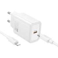Сетевое зарядное устройство HOCO N60 Gentle 1xUSB-C с Кабелем Type-C - Lightning, 20W, белый оптом Сетевое зарядное устройство HOCO N60 Gentle 1xUSB-C с Кабелем Type-C - Lightning, 20W, белый
