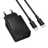 Сетевое зарядное устройство BOROFONE BAS74A Source 1xUSB + 1xUSB-C с Кабелем Type-C - Type-C, 3A, 20W, черный