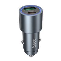 Автомобильное зарядное устройство HOCO Z60 Bloom, 1xUSB + 1xUSB-C, 48W, серый металлик оптом Автомобильное зарядное устройство HOCO Z60 Bloom, 1xUSB + 1xUSB-C, 48W, серый металлик