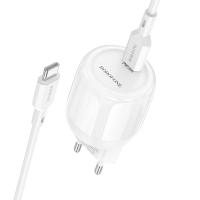 Сетевое зарядное устройство BOROFONE BA92A Lustrous 1xUSB-C с Кабелем Type-C - Type-C, 20W, белый
