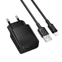 Сетевое зарядное устройство BOROFONE BAS71A Source 1xUSB с Кабелем USB - Lightning, 2.1A, черный