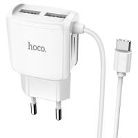 Сетевое зарядное устройство HOCO C59A Mega Joy 2xUSB с Кабелем Type-C, 2.4A, 10.8W, белый