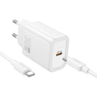 Сетевое зарядное устройство HOCO N62 Gentle 1xUSB-C с Кабелем Type-C - Type-C, 30W, белый оптом Сетевое зарядное устройство HOCO N62 Gentle 1xUSB-C с Кабелем Type-C - Type-C, 30W, белый