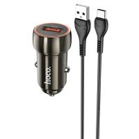 Автомобильное зарядное устройство HOCO Z46 Blue shield, 1xUSB с Кабелем USB - Type-C, 18W, серый металлик
