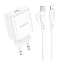 Сетевое зарядное устройство BOROFONE BA81A Single 1xUSB-C с Кабелем Type-C - Lightning, 20W, белый