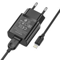 Сетевое зарядное устройство BOROFONE BA52A Gamble 1xUSB с Кабелем USB - Lightning, 2.1A, черный