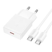Сетевое зарядное устройство HOCO N72 Speed 1xUSB-C с Кабелем Type-C - Type-C, 20W, белый оптом Сетевое зарядное устройство HOCO N72 Speed 1xUSB-C с Кабелем Type-C - Type-C, 20W, белый