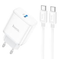 Сетевое зарядное устройство HOCO C104A Stage 1xUSB-C с Кабелем Type-C - Type-C, 20W, белый оптом Сетевое зарядное устройство HOCO C104A Stage 1xUSB-C с Кабелем Type-C - Type-C, 20W, белый