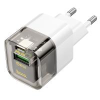 Сетевое зарядное устройство HOCO C131A Platinum 1xUSB + 1xUSB-C, 3A, 30W, прозрачный черный оптом Сетевое зарядное устройство HOCO C131A Platinum 1xUSB + 1xUSB-C, 3A, 30W, прозрачный черный