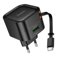 Сетевое зарядное устройство HOCO C154A Changer 1xUSB + 1xUSB-C с Кабелем Type-C, 3A, 20W, черный оптом Сетевое зарядное устройство HOCO C154A Changer 1xUSB + 1xUSB-C с Кабелем Type-C, 3A, 20W, черный