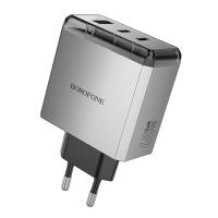 Сетевое зарядное устройство BOROFONE BN22 Lena 1xUSB + 2xUSB-C, 3A, 65W, серый металлик