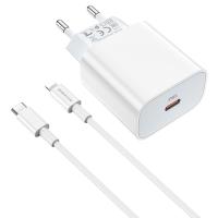 Сетевое зарядное устройство BOROFONE BA38A Speedy 1xUSB-C с Кабелем Type-C - Lightning, 3A, 20W, белый