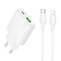 Сетевое зарядное устройство BOROFONE BN25 Wish 1xUSB + 1xUSB-C с Кабелем Type-C - Lightning, 3A, 30W, белый