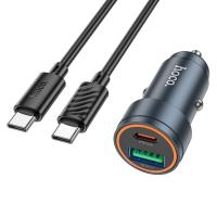 Автомобильное зарядное устройство HOCO Z57A Glorious, 1xUSB + 1xUSB-C с Кабелем Type-C - Type-C, 3A, 30W, серый металлик оптом Автомобильное зарядное устройство HOCO Z57A Glorious, 1xUSB + 1xUSB-C с Кабелем Type-C - Type-C, 3A, 30W, серый металлик