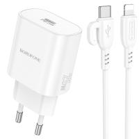 Сетевое зарядное устройство BOROFONE BA82A Platinum 1xUSB-C с Кабелем Type-C - Lightning, 25W, белый
