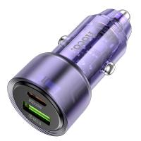Автомобильное зарядное устройство HOCO Z52 Spacious, 1xUSB + 1xUSB-C, 38W, прозрачный фиолетовый оптом Автомобильное зарядное устройство HOCO Z52 Spacious, 1xUSB + 1xUSB-C, 38W, прозрачный фиолетовый