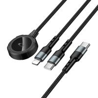 Зарядное устройство HOCO CW64 для Apple Watch 1xUSB-C + 1x Lightning с Кабелем Type-C, черный