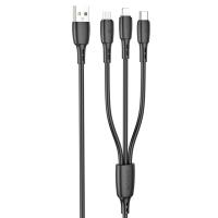 Кабель USB BOROFONE BX71 3 в 1 USB - Type-C + Lightning + MicroUSB, 2А, 1 м, черный