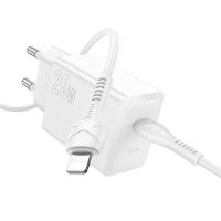 Сетевое зарядное устройство HOCO N68 Nuevo 1xUSB-C с Кабелем Type-C - Lightning, 20W, белый оптом Сетевое зарядное устройство HOCO N68 Nuevo 1xUSB-C с Кабелем Type-C - Lightning, 20W, белый