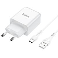 Сетевое зарядное устройство HOCO N2 Vigour single 1xUSB с Кабелем USB - Type-C, 2A, 10W, белый