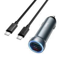 Автомобильное зарядное устройство HOCO Z54A Prosperous, 1xUSB + 1xUSB-C с Кабелем Type-C - Type-C, 48W, серый металлик оптом Автомобильное зарядное устройство HOCO Z54A Prosperous, 1xUSB + 1xUSB-C с Кабелем Type-C - Type-C, 48W, серый металлик
