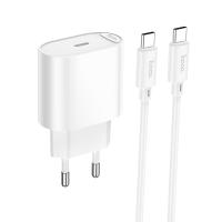 Сетевое зарядное устройство HOCO C109A Fighter 1xUSB-C с Кабелем Type-C - Type-C, 20W, белый оптом Сетевое зарядное устройство HOCO C109A Fighter 1xUSB-C с Кабелем Type-C - Type-C, 20W, белый