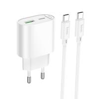 Сетевое зарядное устройство HOCO C109A Fighter 1xUSB + 1xUSB-C с Кабелем Type-C - Type-C, 3A, 20W, белый оптом Сетевое зарядное устройство HOCO C109A Fighter 1xUSB + 1xUSB-C с Кабелем Type-C - Type-C, 3A, 20W, белый