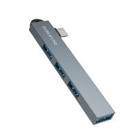 Переходник/Адаптер BOROFONE FH1A 4 в 1 Type-C (m) - 1xUSB3.0 (f) + 3xUSB2.0 (f), серый металлик